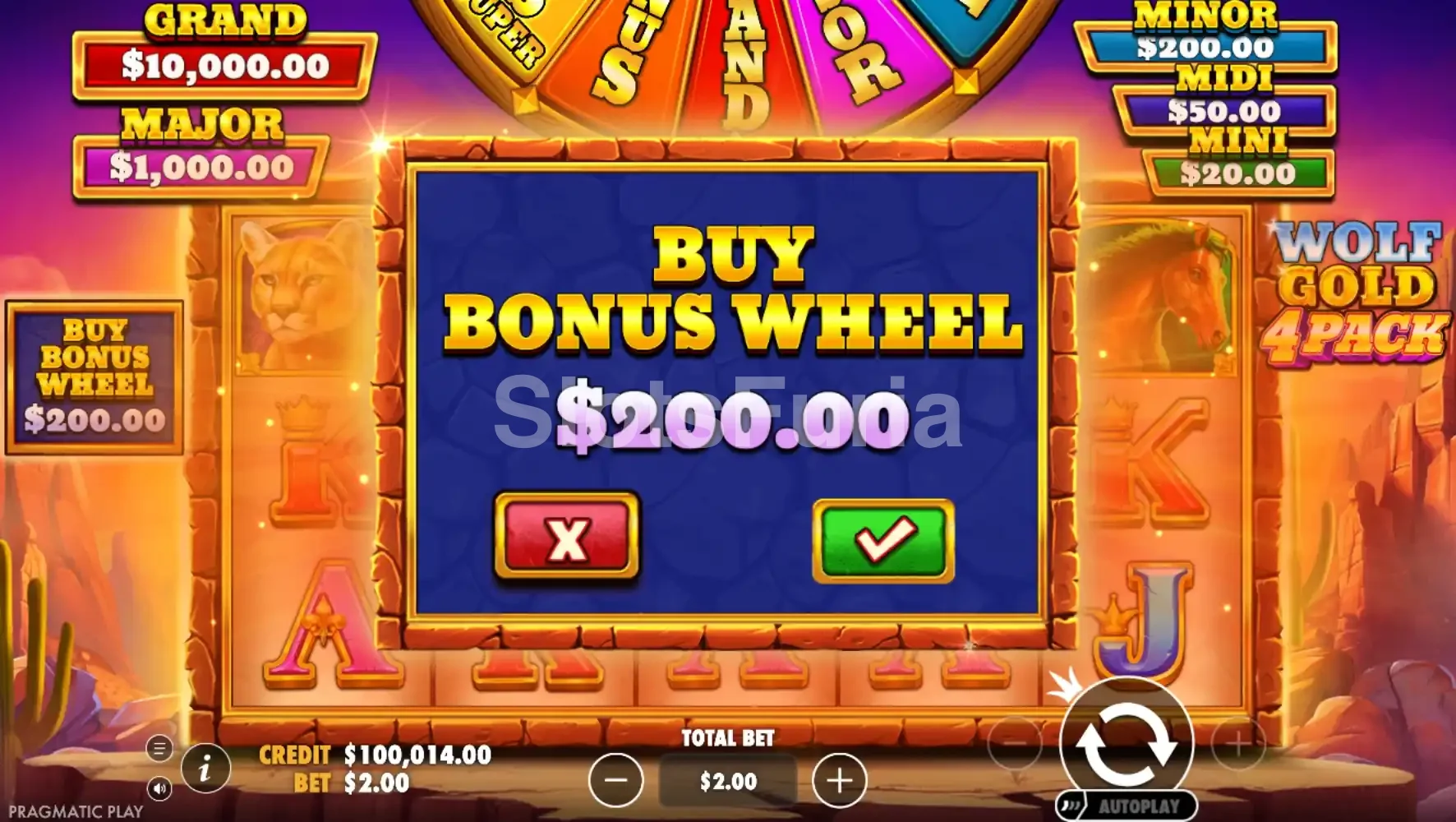 Función de compra de bonus en Wolf Gold 4 Pack