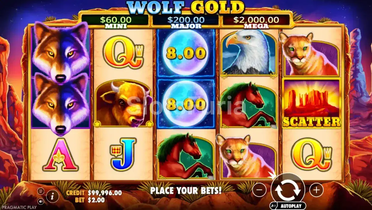 Pantalla principal del juego base Wolf Gold Power Jackpot