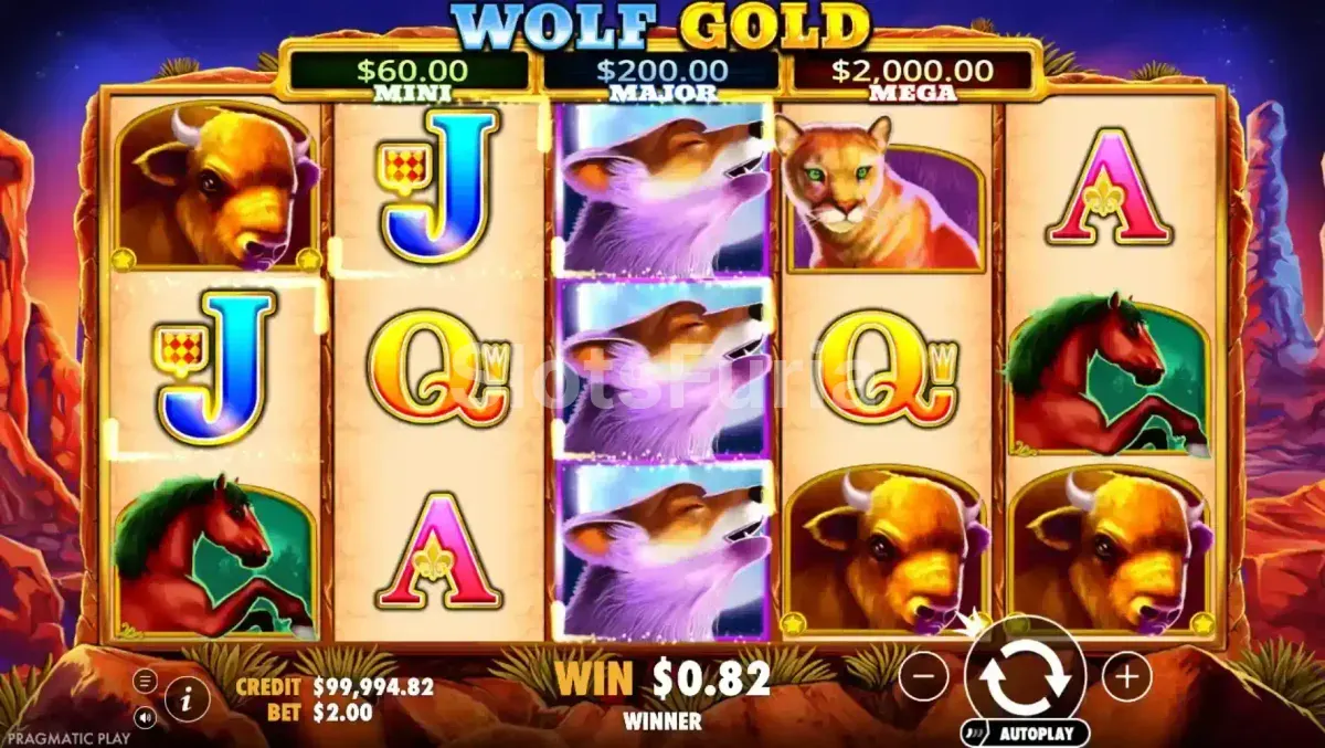 Segunda vista del juego base de Wolf Gold Power Jackpot en acción