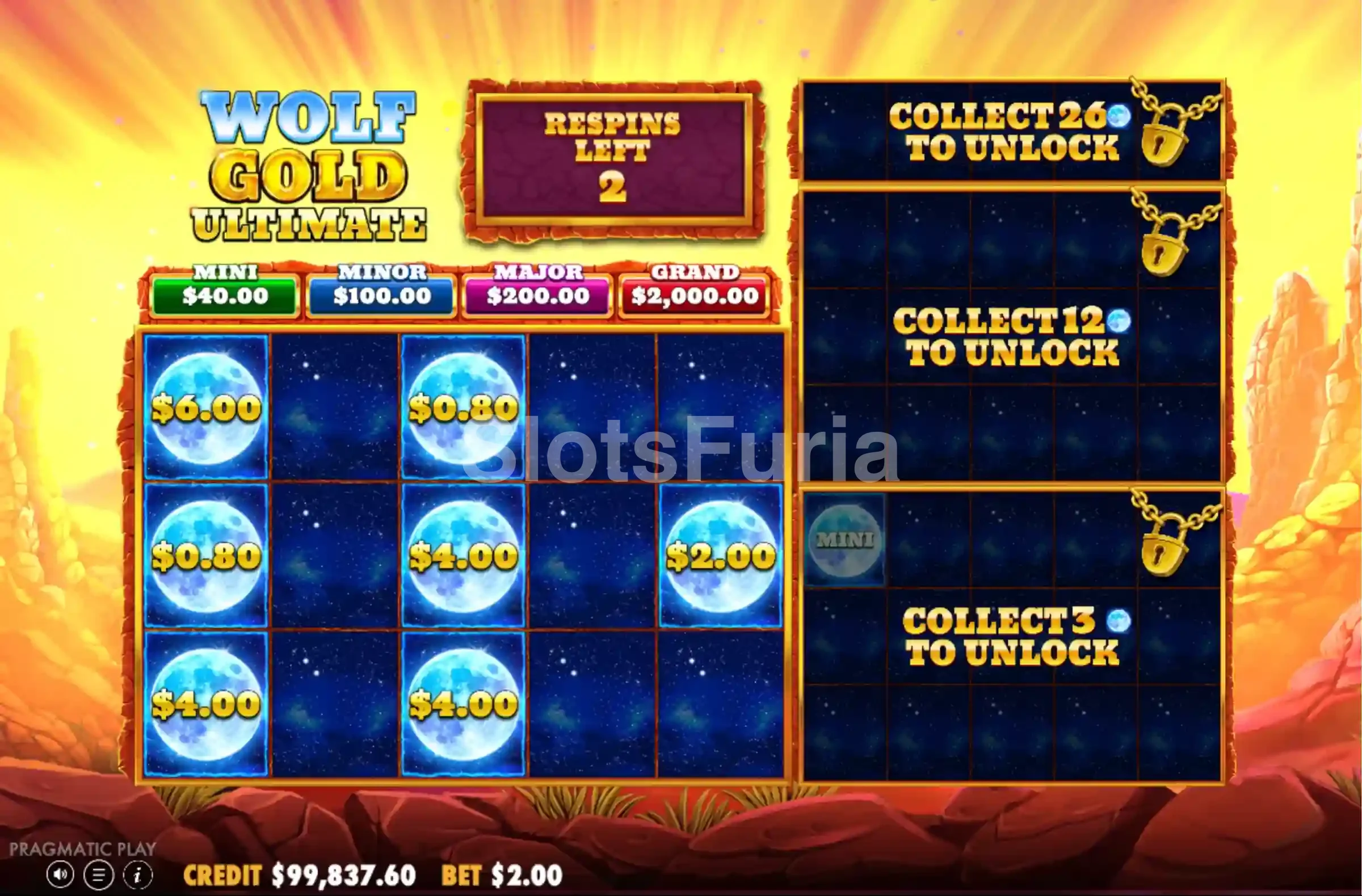 Función de respins en acción en Wolf Gold Ultimate