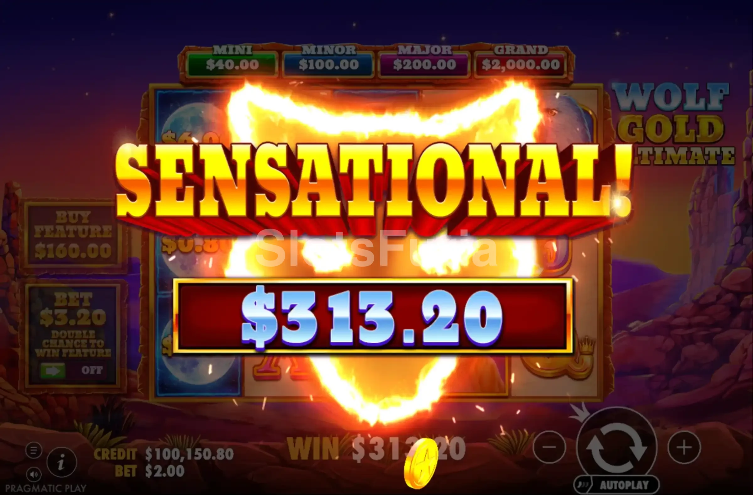 Gran victoria en Wolf Gold Ultimate con múltiples símbolos dorados
