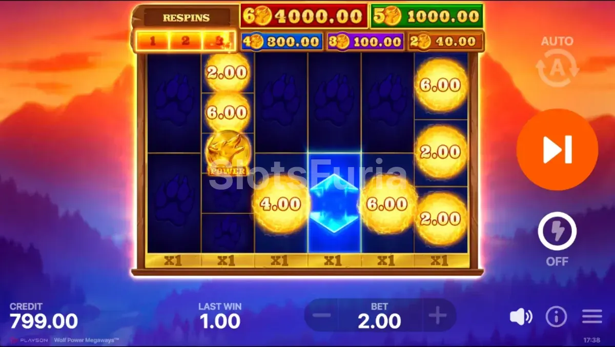 Pantalla de tiradas gratuitas activadas en Wolf Power Megaways