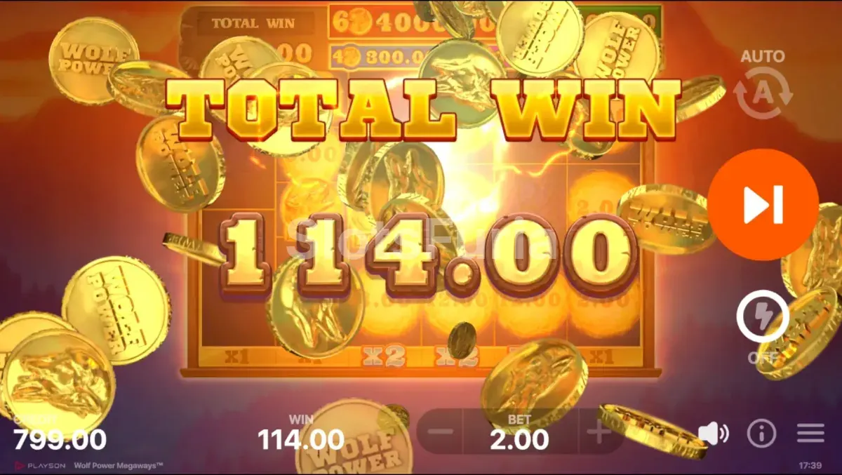 Gran victoria conseguida durante una sesión en Wolf Power Megaways