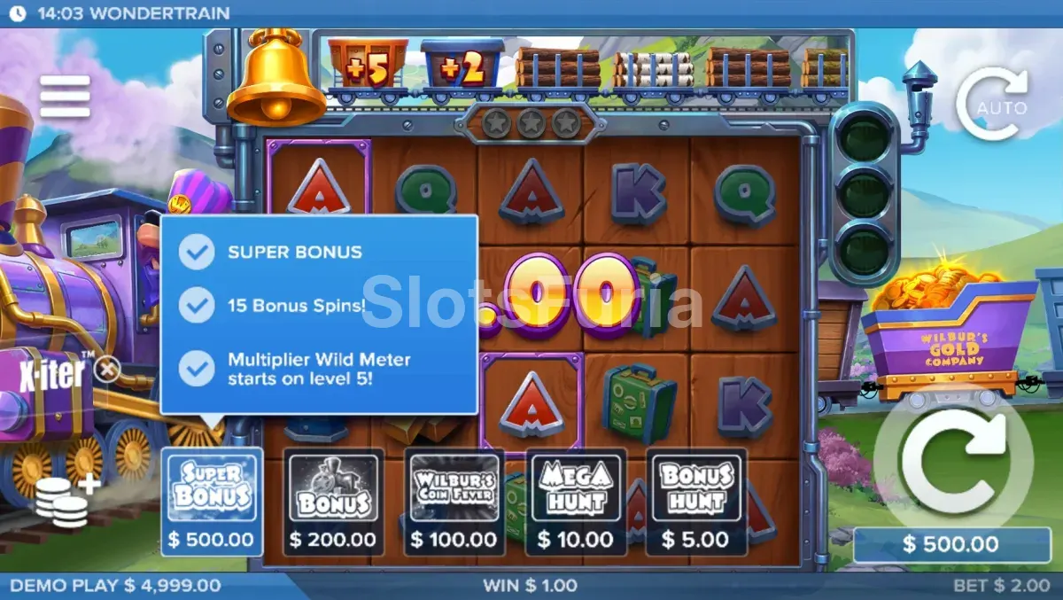 Pantalla de compra de bono X-iter en Wonder Train