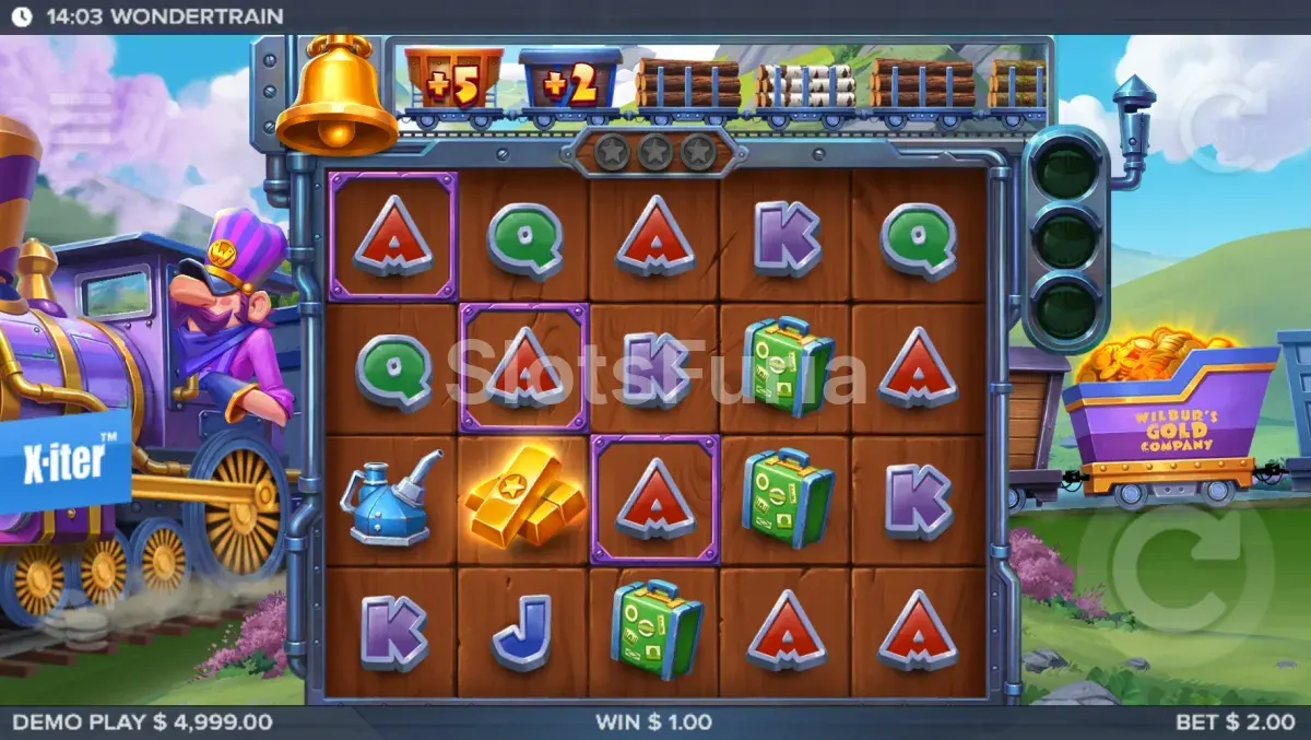 Juego base de Wonder Train con la cuadrícula de 5x4 y el tren de Wilbur al fondo