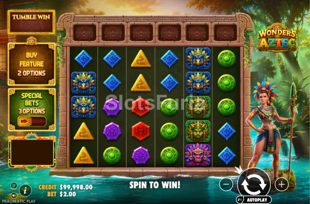 Juego base de Wonders of Aztec con la parrilla de 6 rodillos y 5 filas