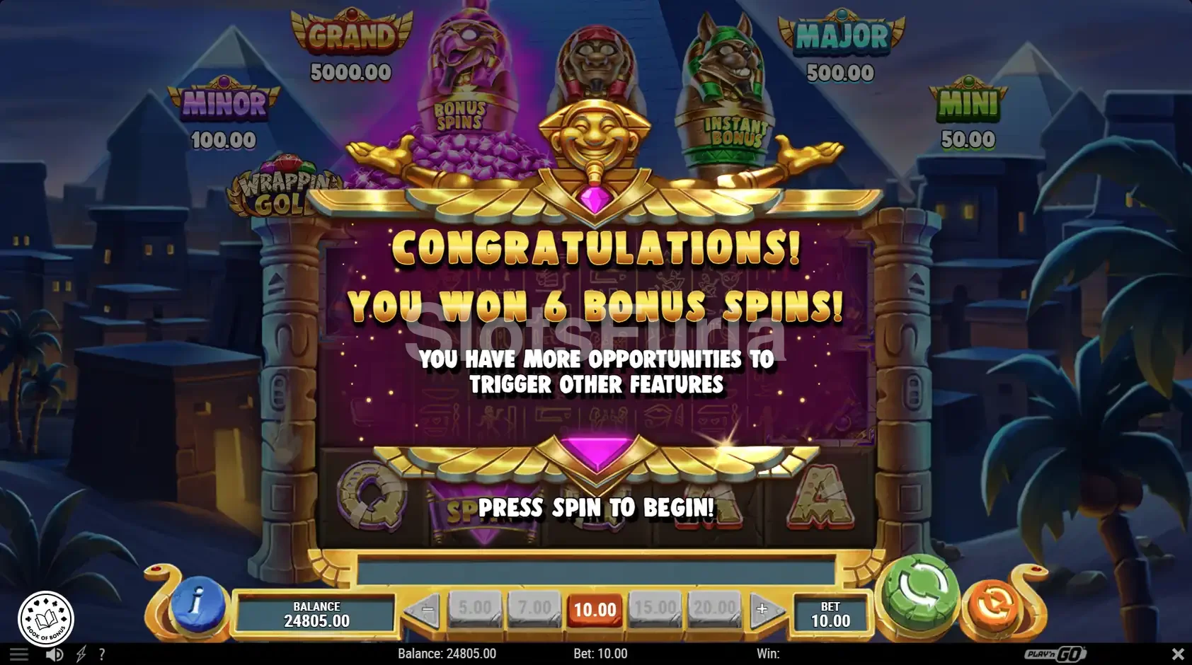 Ronda de giros gratuitos activada en Wrappin' Gold