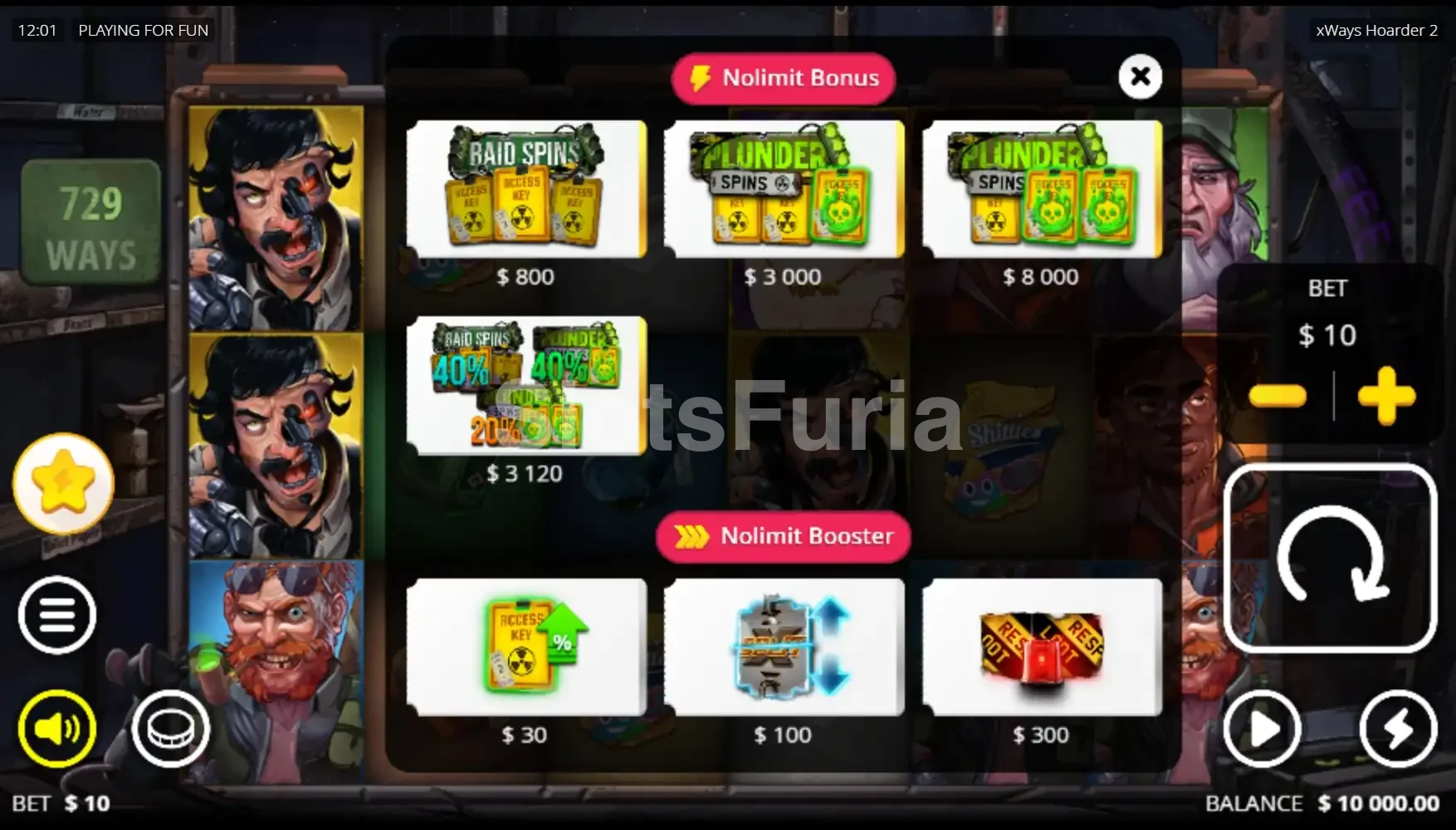 Pantalla de compra de bonus en xWays Hoarder 2
