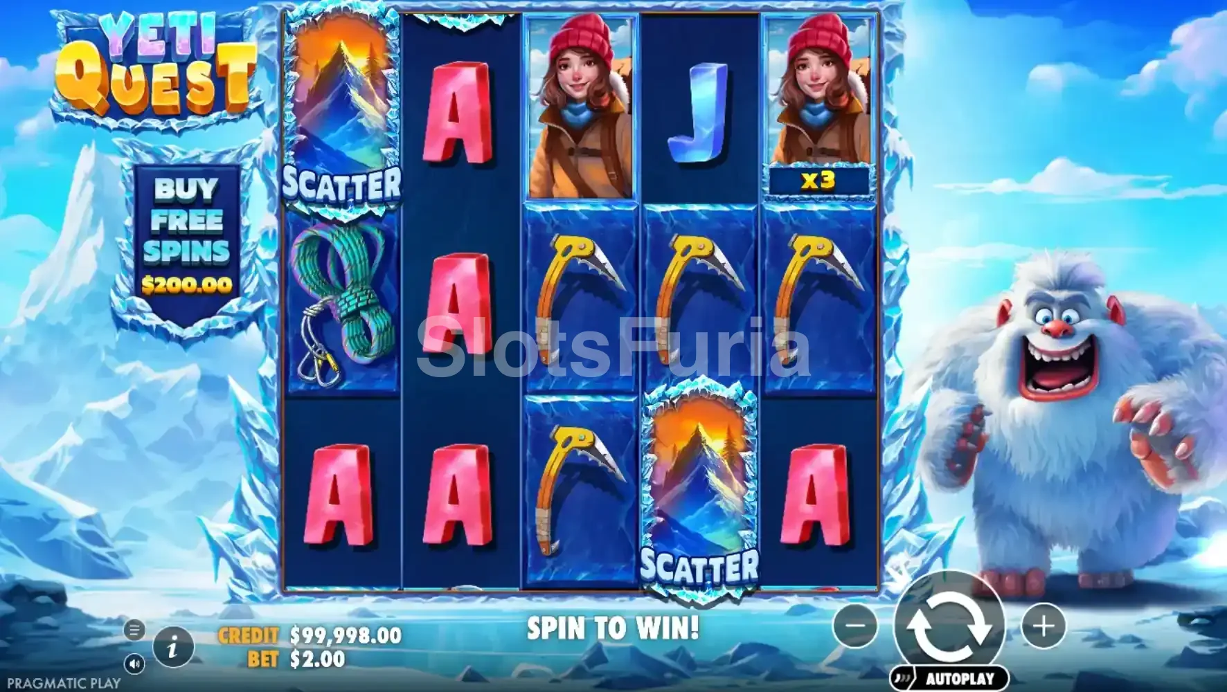 Pantalla principal del juego base de Yeti Quest