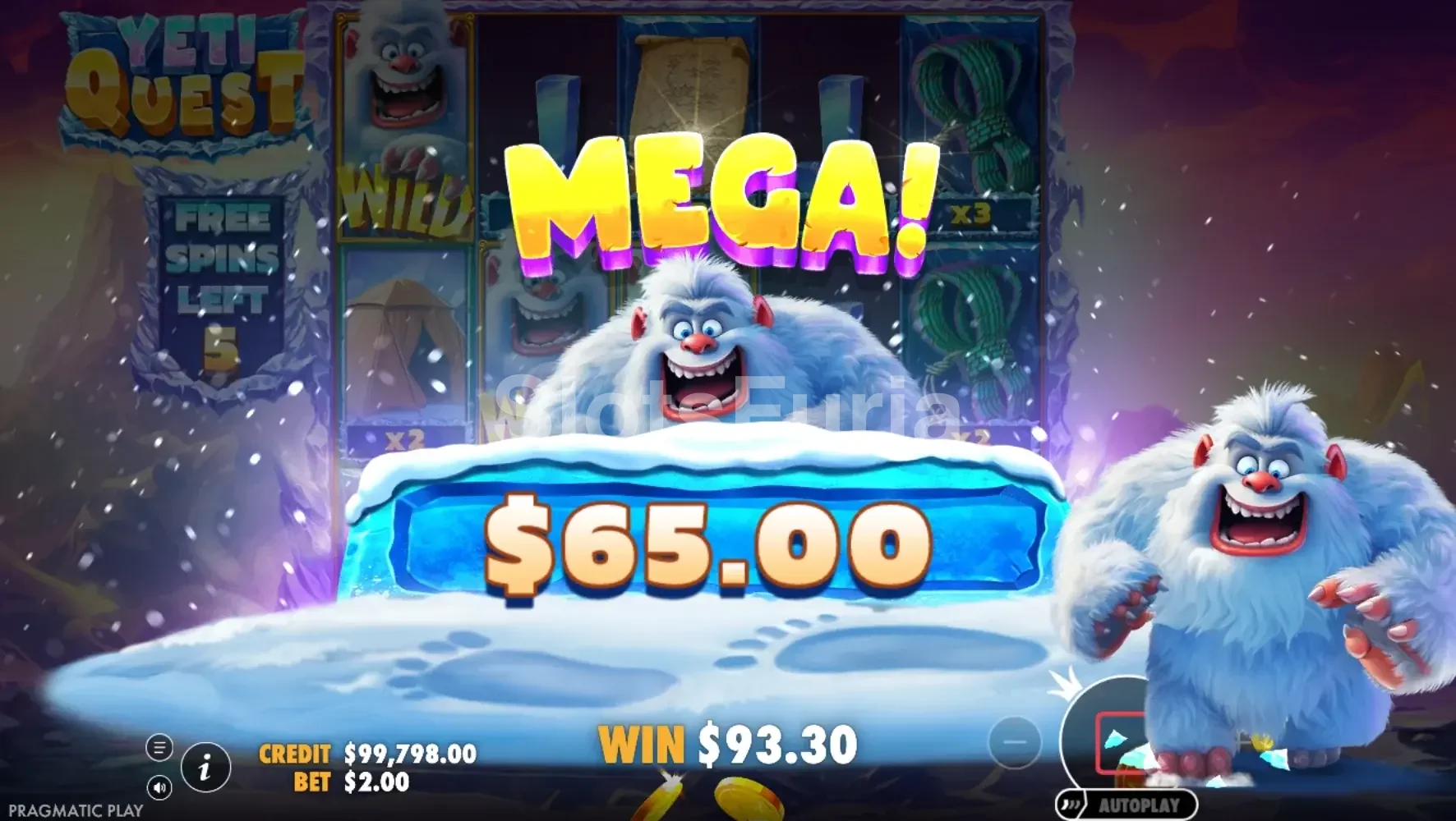 Gran victoria conseguida durante los giros de Yeti Quest