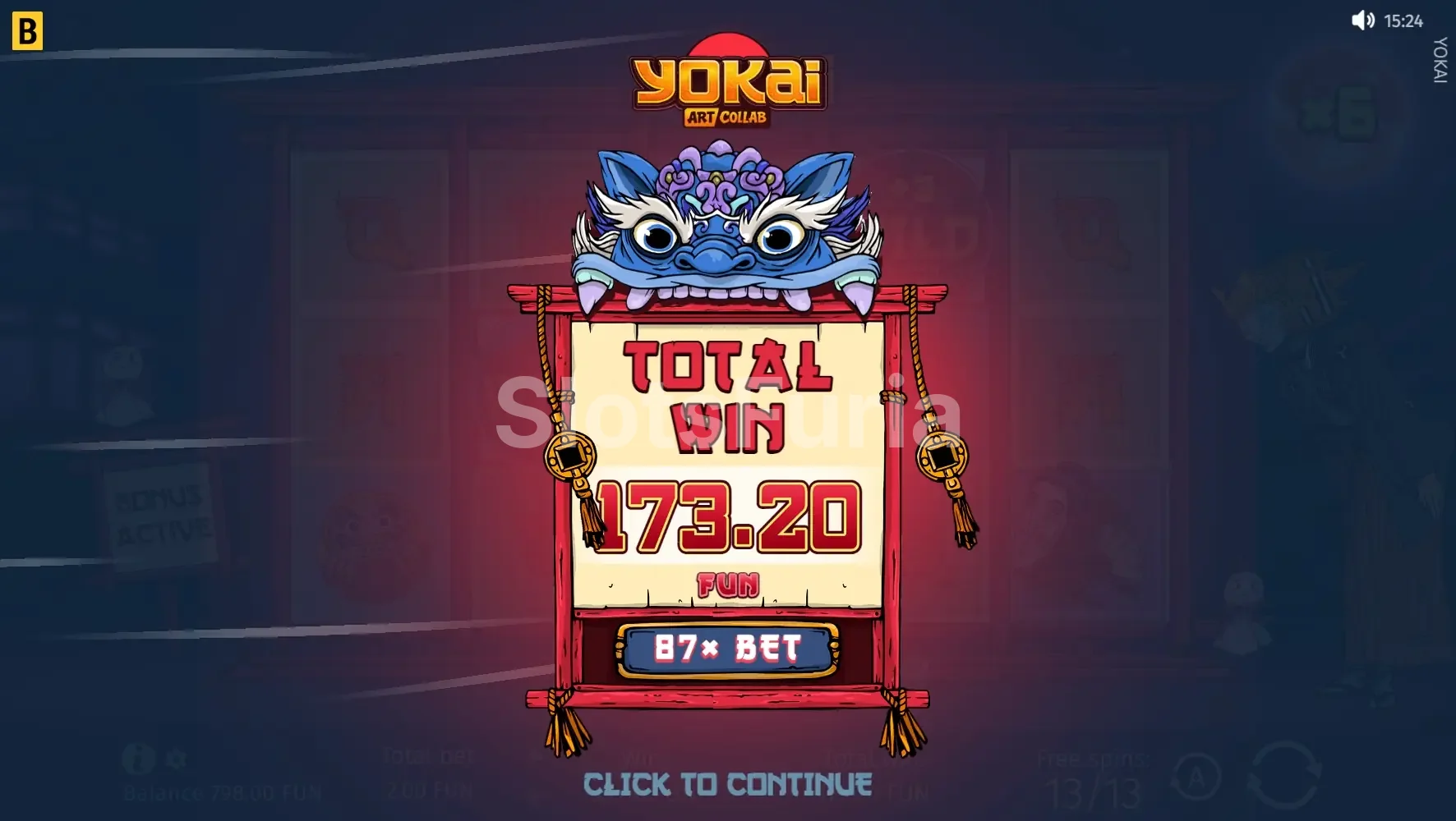 Gran victoria en Yokai con el multiplicador Luna en su valor máximo