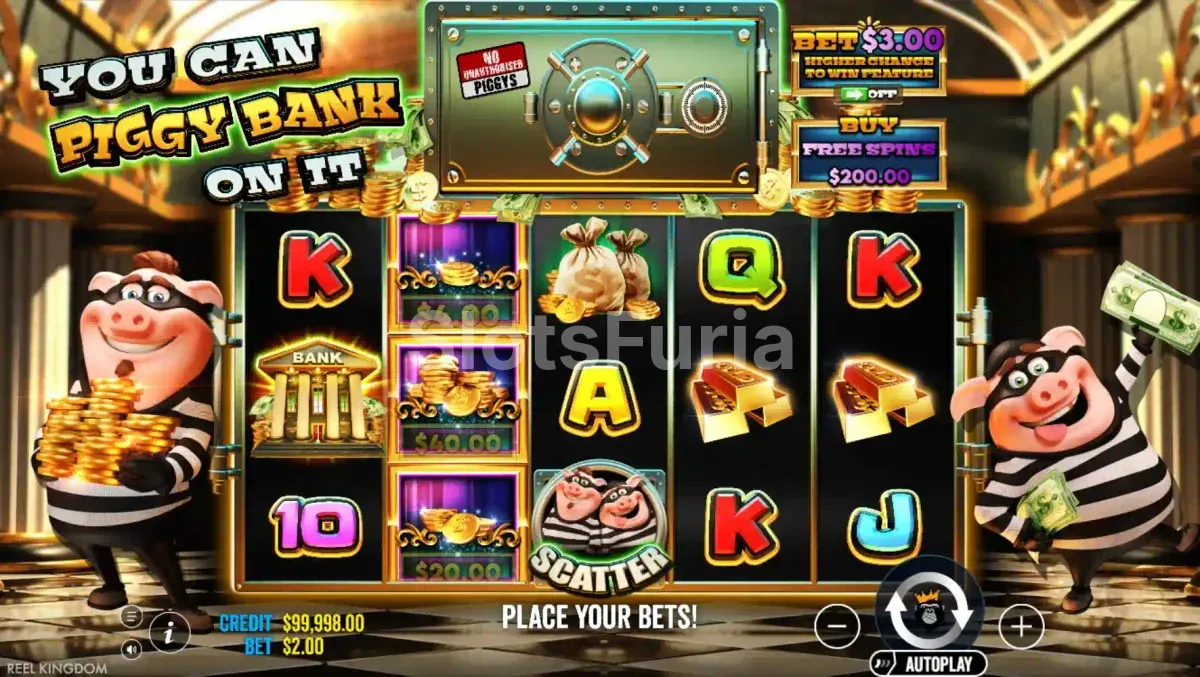 Pantalla principal de You Can Piggy Bank on It con los cinco carretes activos
