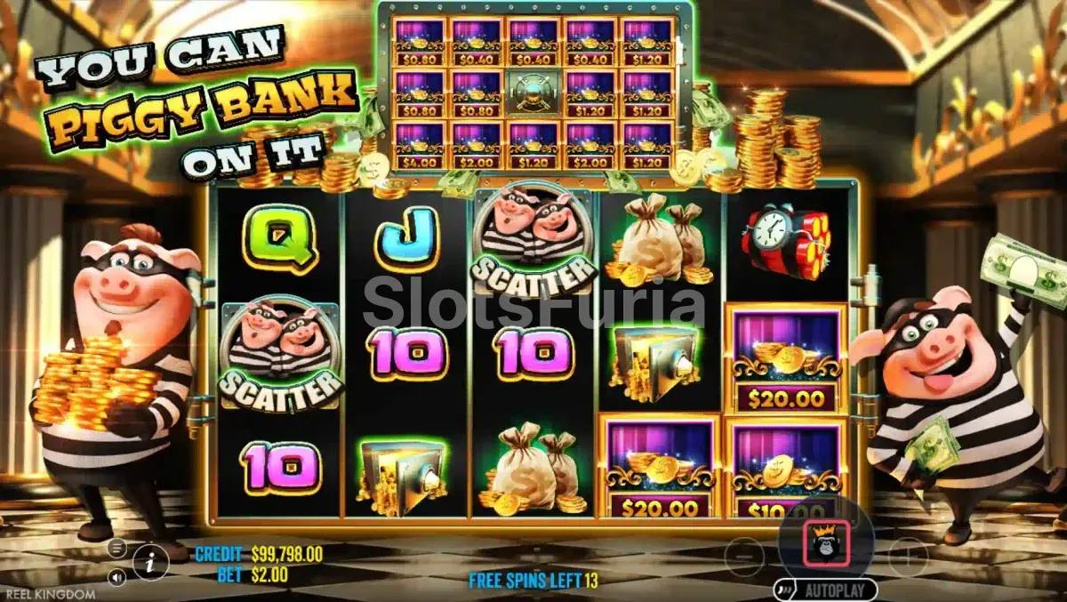 Ronda de giros gratuitos de You Can Piggy Bank on It con la cámara acorazada abierta