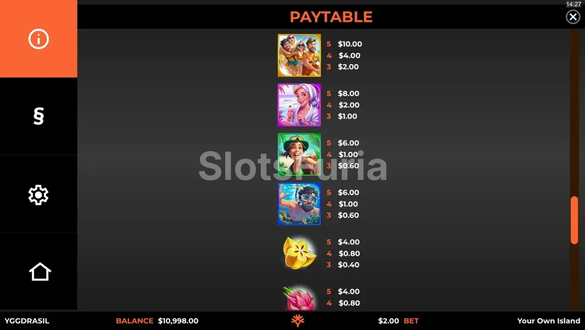 Tabla de pagos y símbolos de Your Own Island