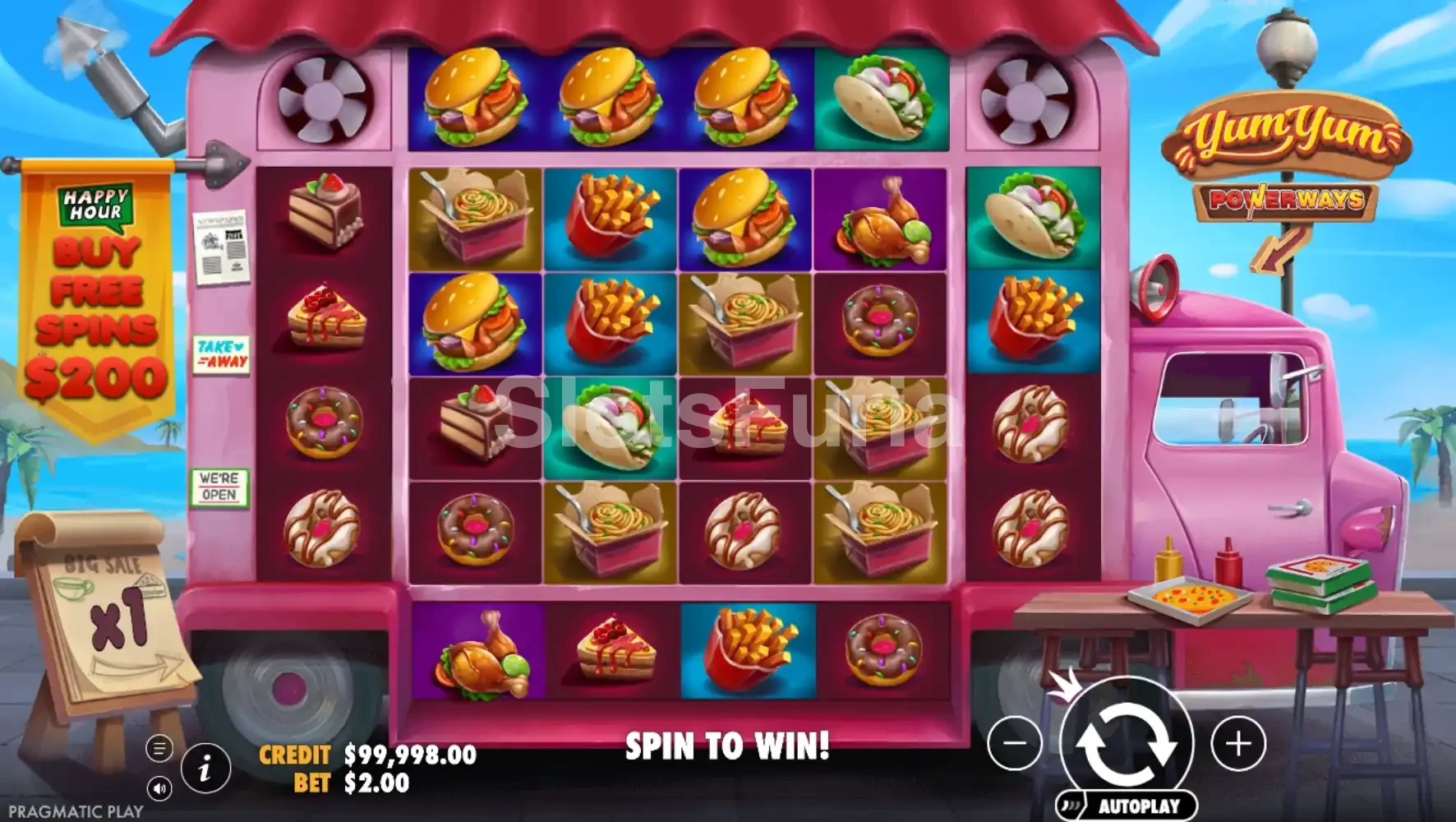 Pantalla principal de Yum Yum Powerways en modo juego base