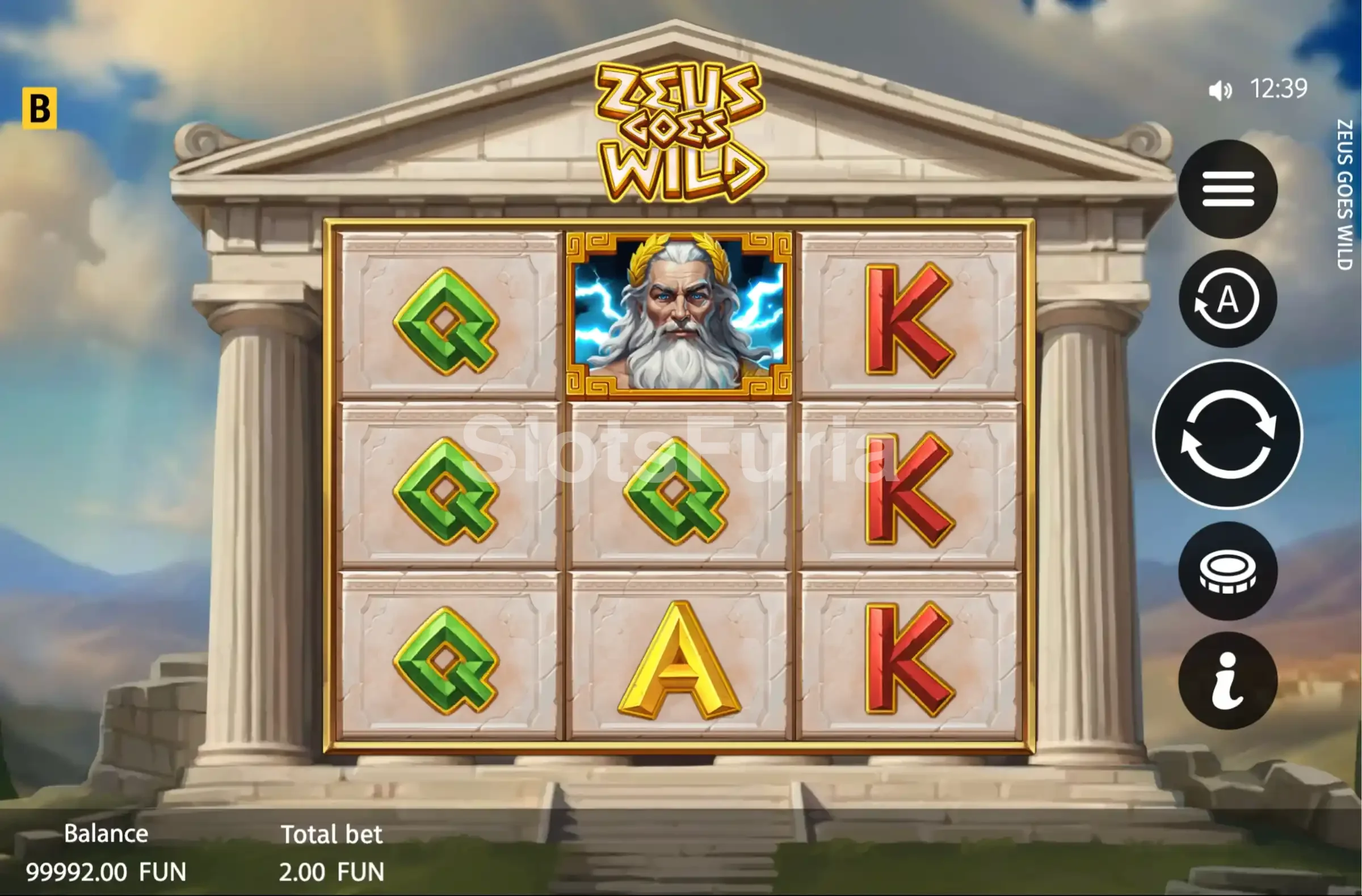 Segunda pantalla de juego de Zeus Goes Wild mostrando el respin activo