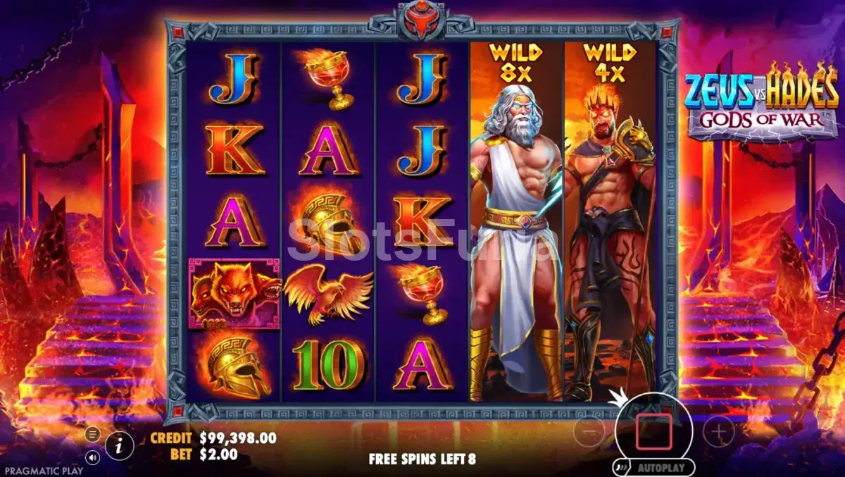 Pantalla de giros gratis activa en Zeus vs Hades