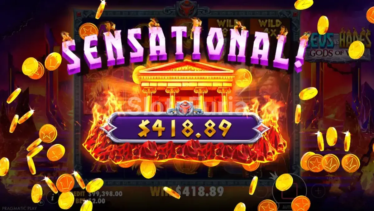 Pago elevado mostrado en pantalla en Zeus vs Hades