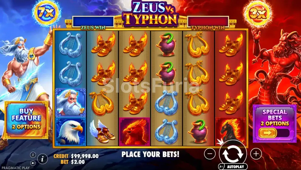 Pantalla principal del juego Zeus vs Typhon de Pragmatic Play