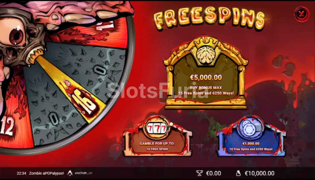 Pantalla de compra de bonus de Zombie APOPalypse con opciones disponibles