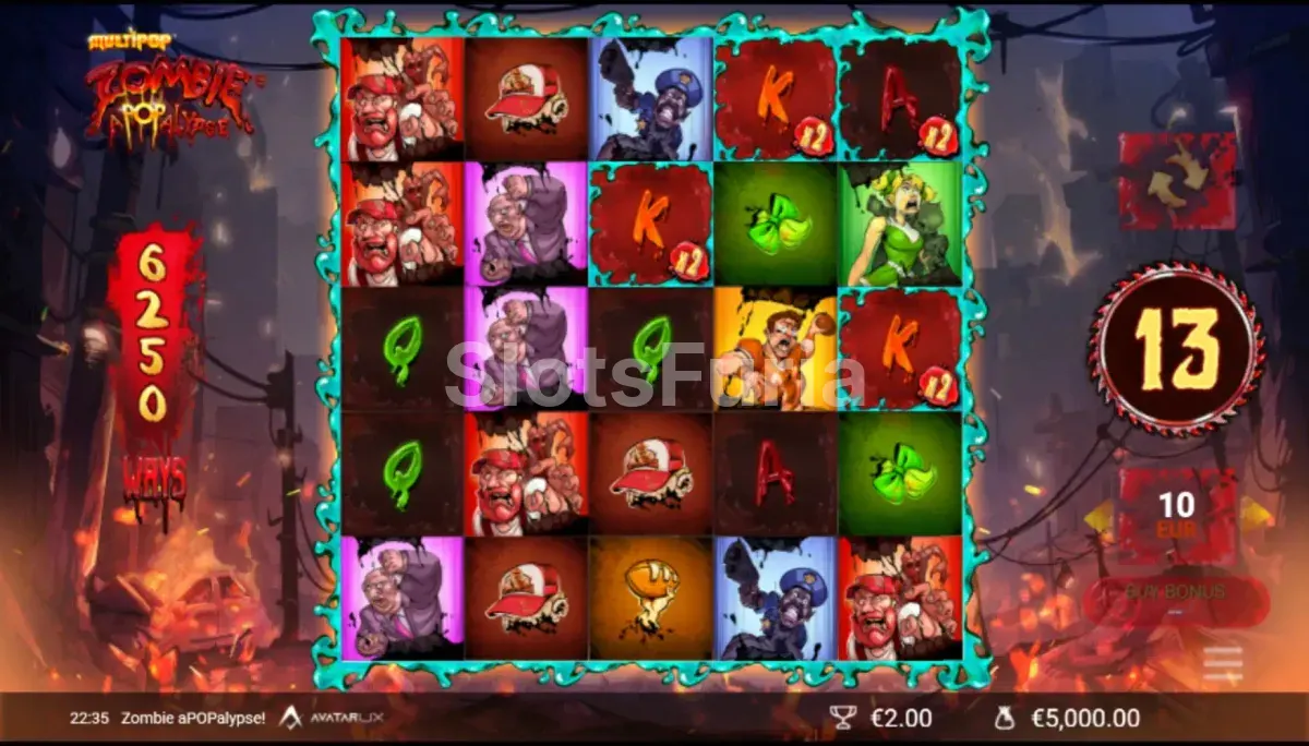 Ronda de giros gratuitos de Zombie APOPalypse con carretes expandidos al máximo