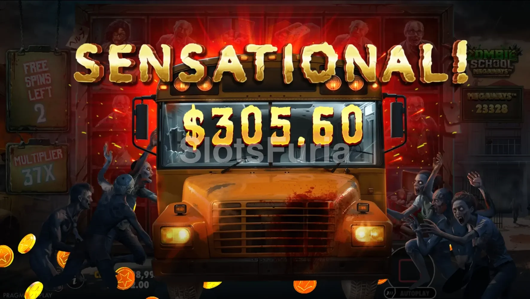 Gran victoria en plena acción de Zombie School Megaways